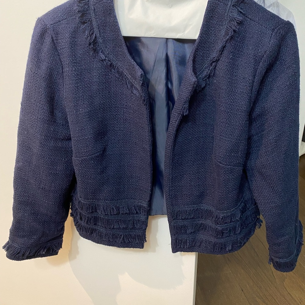 Karl lagerfeld cropped tweed blue blazer xsmall.